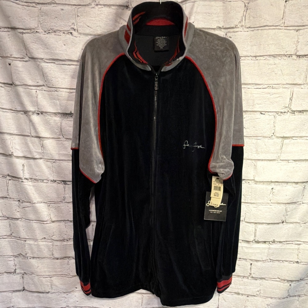 NWT Sean John Loungewear Track Jacket Mens Black Full Zip Embroidered XL Y2K